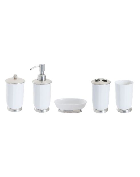 Ensemble d'accessoires de lavabo en métal et porcelaine - 7 x 7 x 20 cm