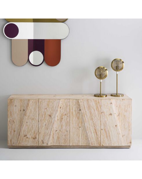 Buffet en pin massif cérusé orné d'une barre en laiton victor