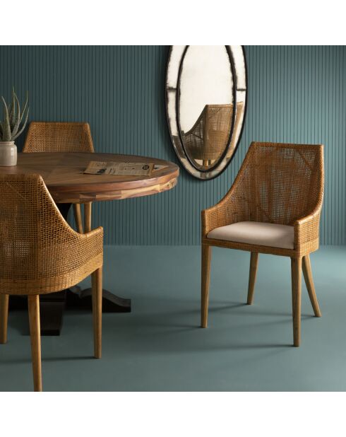 Chaise en rotin avec assise amovible en tissu Julie - 56 x 58 x 88 cm