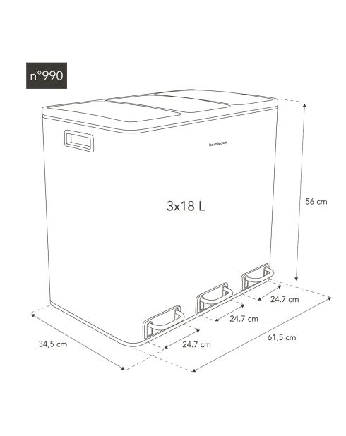 Poubelle de tri gris foncé - 3x18L
