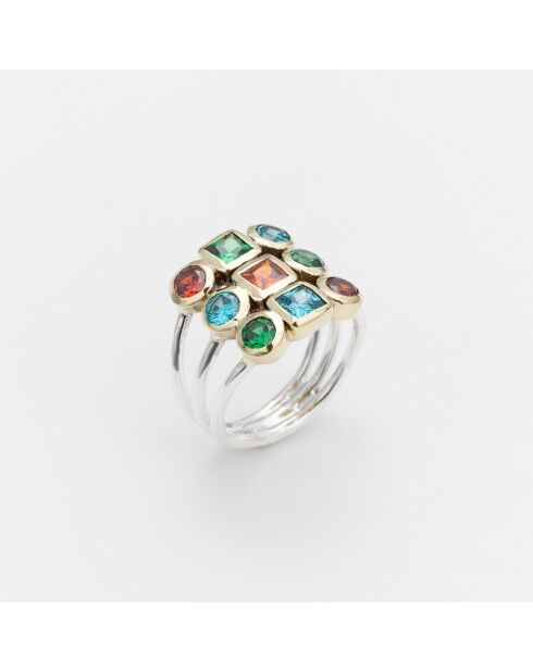 Bague en Argent et Laiton Venise zircons multicolores