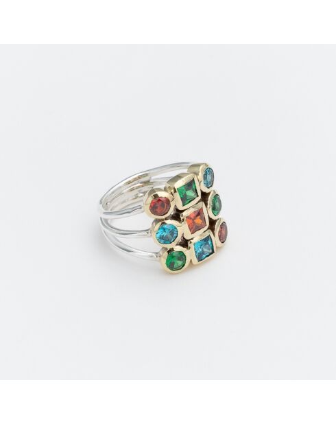Bague en Argent et Laiton Venise zircons multicolores