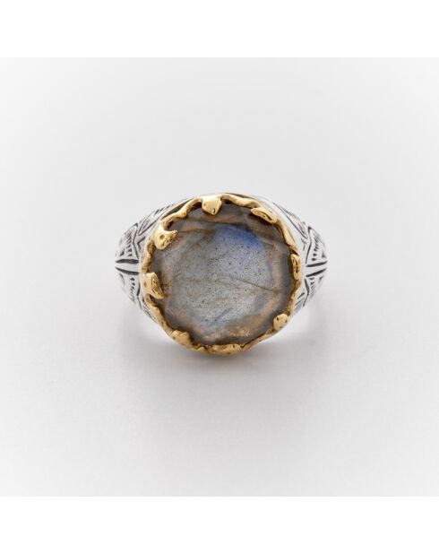 Bague en Argent et Laiton Birdy Labradorite grise