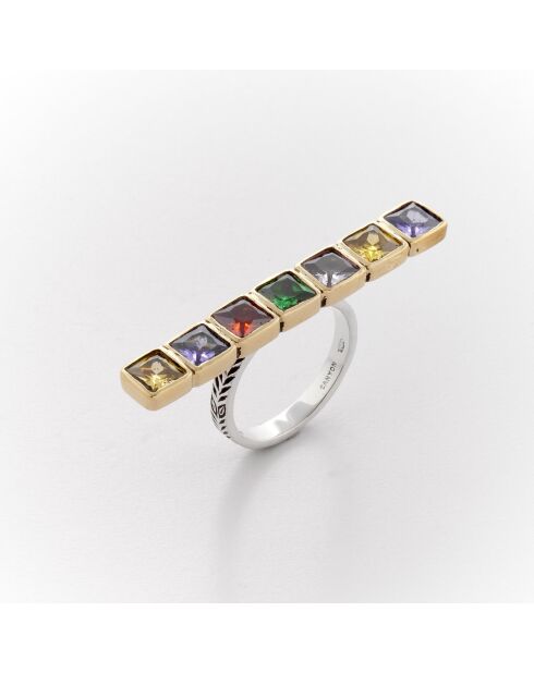 Bague en Argent et Laiton Filipa Zircons multicolores