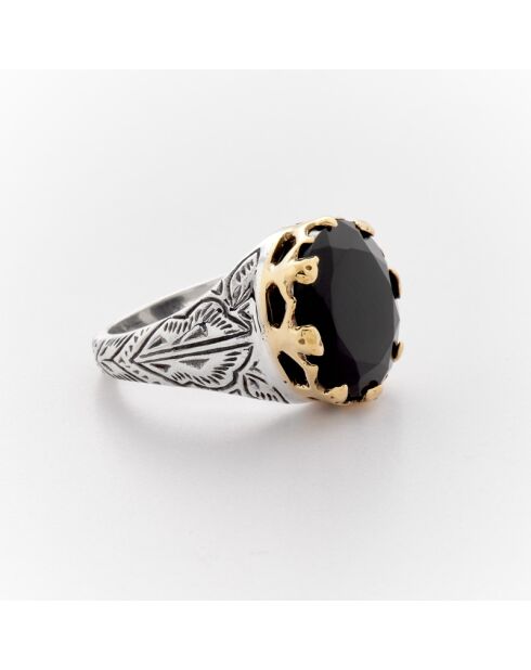 Bague en Argent et Laiton Birdy Onyx Noir