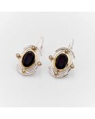 Boucles d'Oreilles Argent et Laiton Levone Onyx Noir et Perle Blanche Synthétique