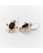 Boucles d'Oreilles Argent et Laiton Levone Onyx Noir et Perle Blanche Synthétique