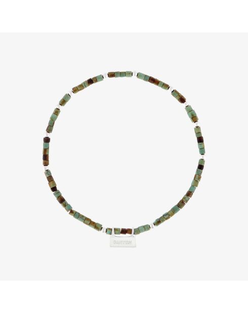 Bracelet Argent Elastique Multi-rangs Green Turquoise Reconstituée
