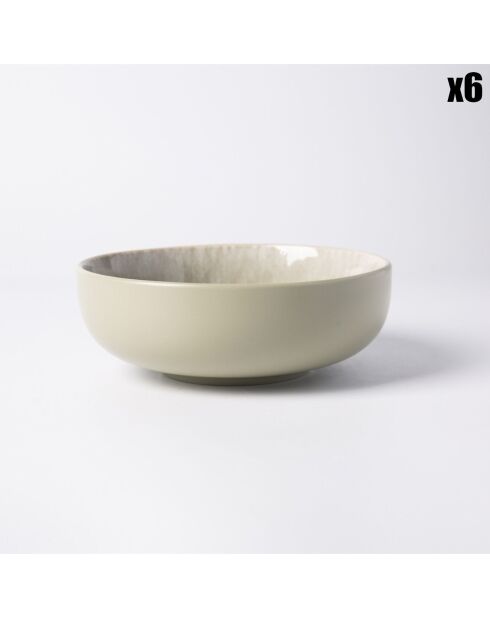 6 Bols en Grès Réactif Iris verts - D.16 cm