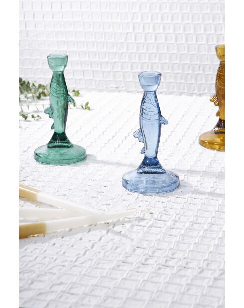 Bougeoir Poisson Oanez émeraude - H20 cm