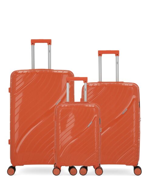 Lot De 3 Valises Rigides Grand Format, Taille Moyenne Et Cabine Xs Lyra Orange