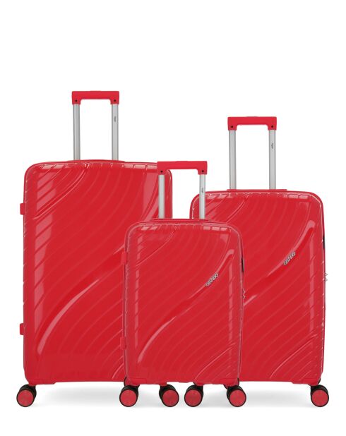 Lot De 3 Valises Rigides Grand Format, Taille Moyenne Et Cabine Lyra Rouge