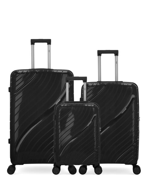 Lot De 3 Valises Rigides Grand Format, Taille Moyenne Et Cabine Xs Lyra Noir
