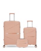 Lot De 3 Valises Rigides Grand Format, Cabine Et Grand Vanity Vela Rose Clair