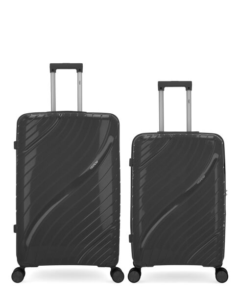 2 Lyra donkergrijze harde koffers, groot en middelgroot