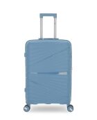 2 mittelgroße Hartschalenkoffer und hellblaue Vela-Kabine