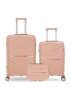 3 maletas rígidas de tamaño mediano, Cabin y Grand Vanity Vela, color rosa claro