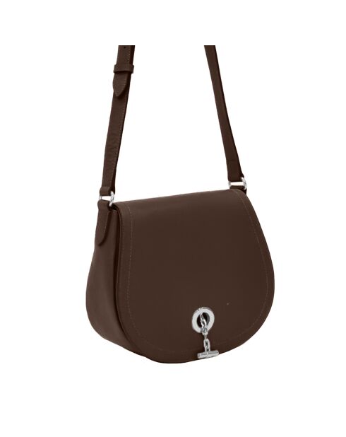 Sac bandoulière en Cuir Paris marron - 26x21x11 cm