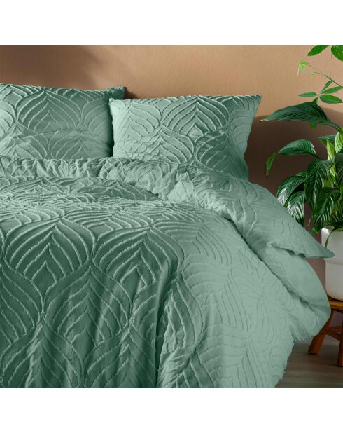 Parure housse de couette microfibre unie tuftée Heltie sauge