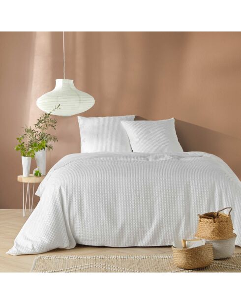 Parure 3 Pièces Abelia Blanc, Microfibre Gaufrée