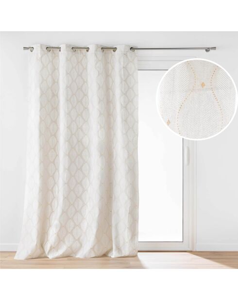 Rideau à oeillets imprimé metallisé Maho blanc - 140x240 cm