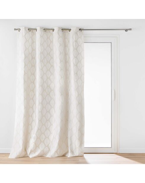 Rideau à oeillets imprimé metallisé Maho blanc - 140x240 cm