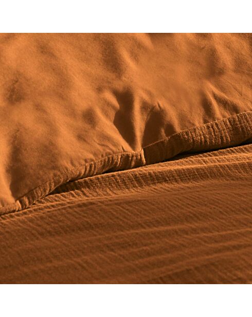 Parure housse de couette double Gaze de Coton Angelia caramel