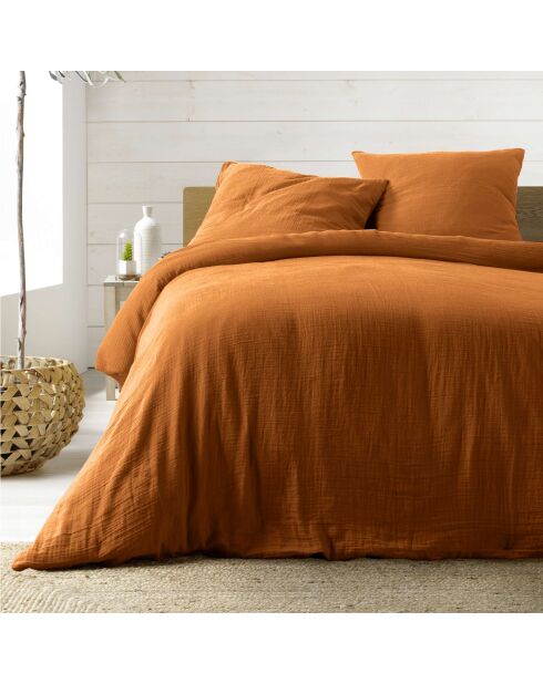 Parure housse de couette double Gaze de Coton Angelia caramel