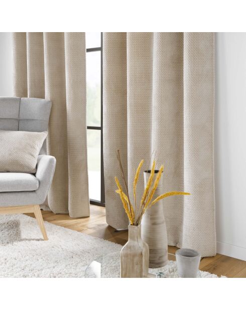 Rideau à Oeillets (140 x 240 cm) Flanela Beige, Flanelle Relief