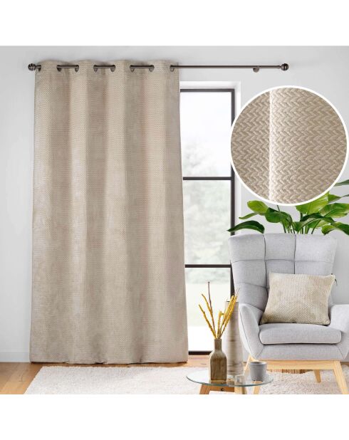 Rideau à Oeillets (140 x 240 cm) Flanela Beige, Flanelle Relief