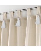 Rideau à passants pompon uni Cyrine beige/blanc  - 140x240 cm