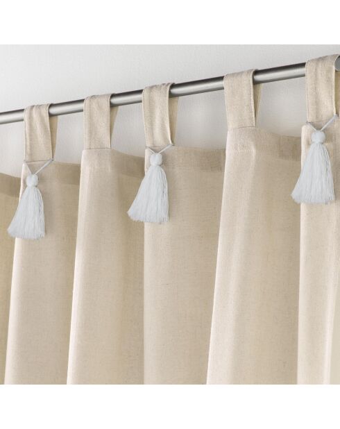 Rideau à passants pompon uni Cyrine beige/blanc  - 140x240 cm