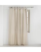 Rideau à passants pompon uni Cyrine beige/blanc  - 140x240 cm