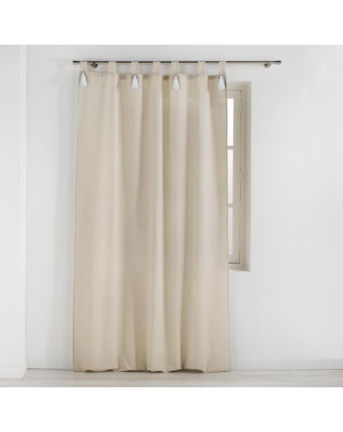 Rideau à passants pompon uni Cyrine beige/blanc  - 140x240 cm