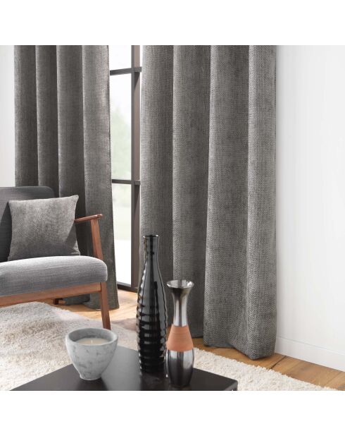 Rideau à Oeillets (140 x 260 cm) Leo Anthracite, Velours Chenille