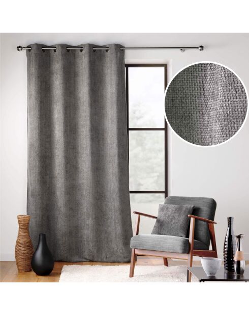 Rideau à Oeillets (140 x 260 cm) Leo Anthracite, Velours Chenille