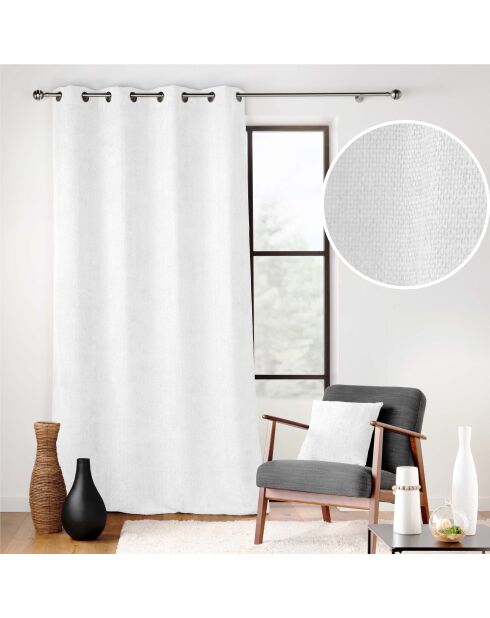 Rideau à Oeillets (140 x 260 cm) Leo Blanc, Velours Chenille