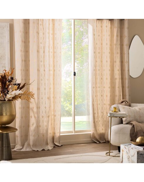 Rideau à Oeillets (140 x 240 cm) Ondine Blanc, Polycoton Imprimé Métallisé