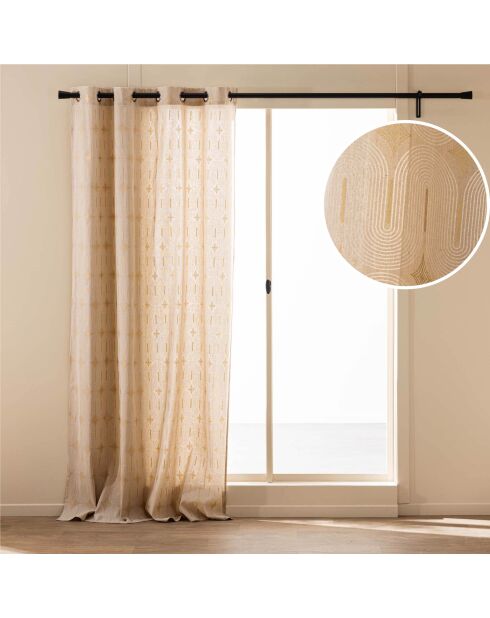 Rideau à Oeillets (140 x 240 cm) Ondine Blanc, Polycoton Imprimé Métallisé