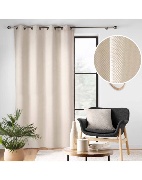 Rideau à Oeillets (140 x 260 cm) Java Naturel, Flanelle Relief Unie