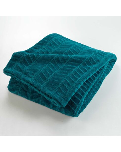 Plaid (180 x 220 cm) Arya Bleu Vert, Flanelle Relief