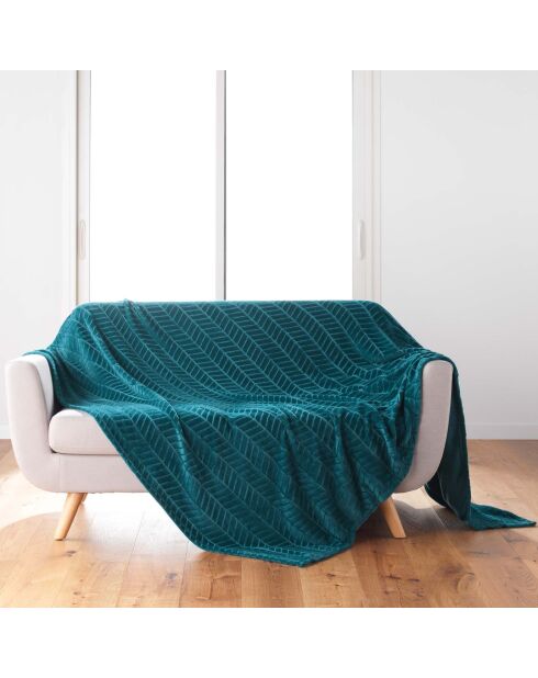 Plaid (180 x 220 cm) Arya Bleu Vert, Flanelle Relief