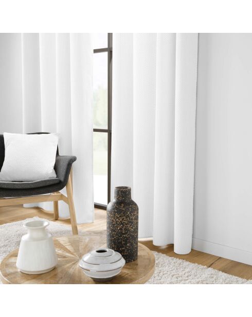 Rideau à Oeillets (140 x 260 cm) Java Blanc, Flanelle Relief Unie