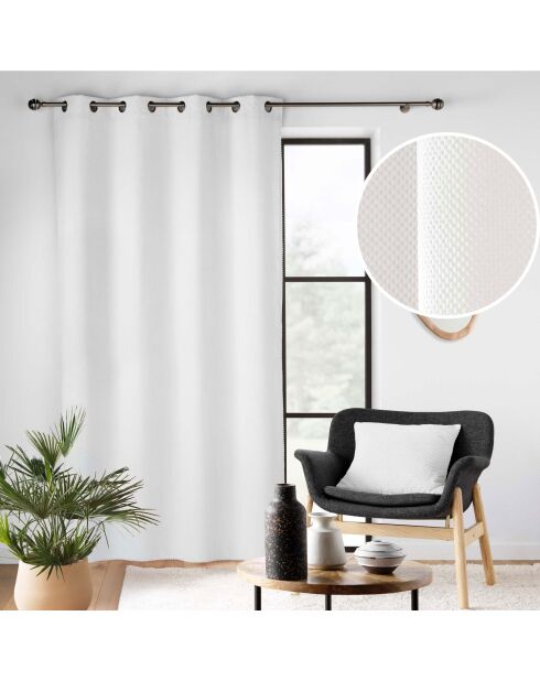Rideau à Oeillets (140 x 260 cm) Java Blanc, Flanelle Relief Unie
