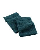 2 Gants de Toilette (15 x 21 cm) Elegance Bleu Vert, 100 % Coton Uni