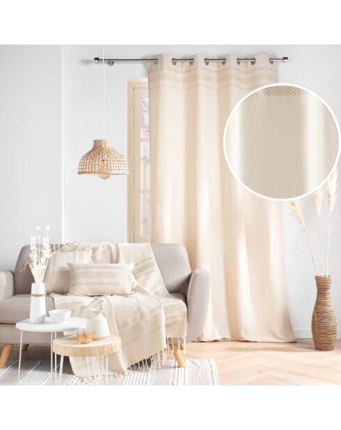 Rideau à Oeillets (140 x 240 cm) Doreline Naturel, Coton Jacquard et Top Fils Métallisés