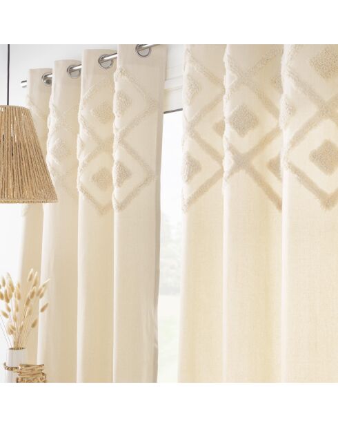 Rideau à Oeillets (140 x 240 cm) Inca Naturel, Coton & Polyester avec Top Tufté