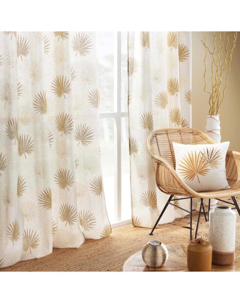 Rideau à Oeillets (140 x 240 cm) Lotus Ocre, Polycoton Imprimé Métallisé