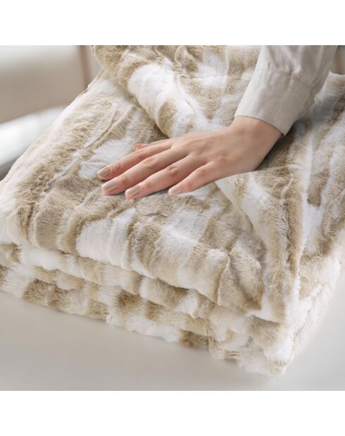 Calda coperta invernale (180 x 220 cm) in cheyenne naturale, pelliccia sintetica e sherpa