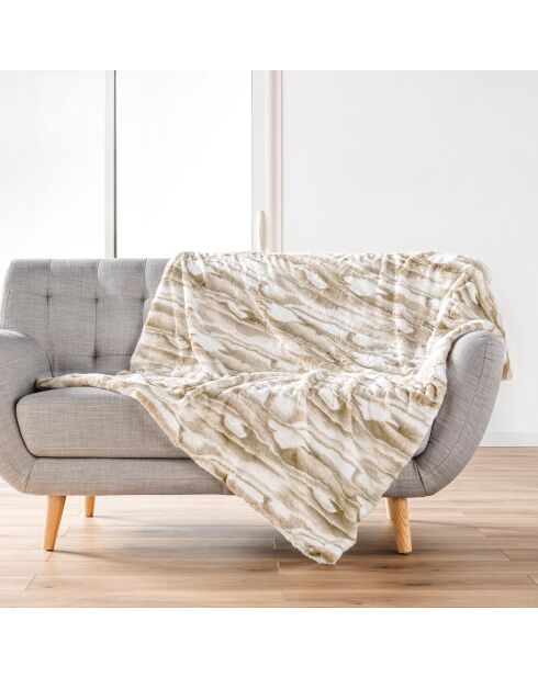 Calda coperta invernale (180 x 220 cm) in cheyenne naturale, pelliccia sintetica e sherpa